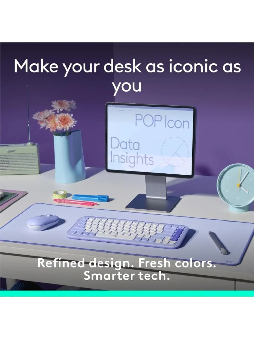 Wireless Bluetooth Keyboard - Lilac & Off-White, Stylish Design, Compact
